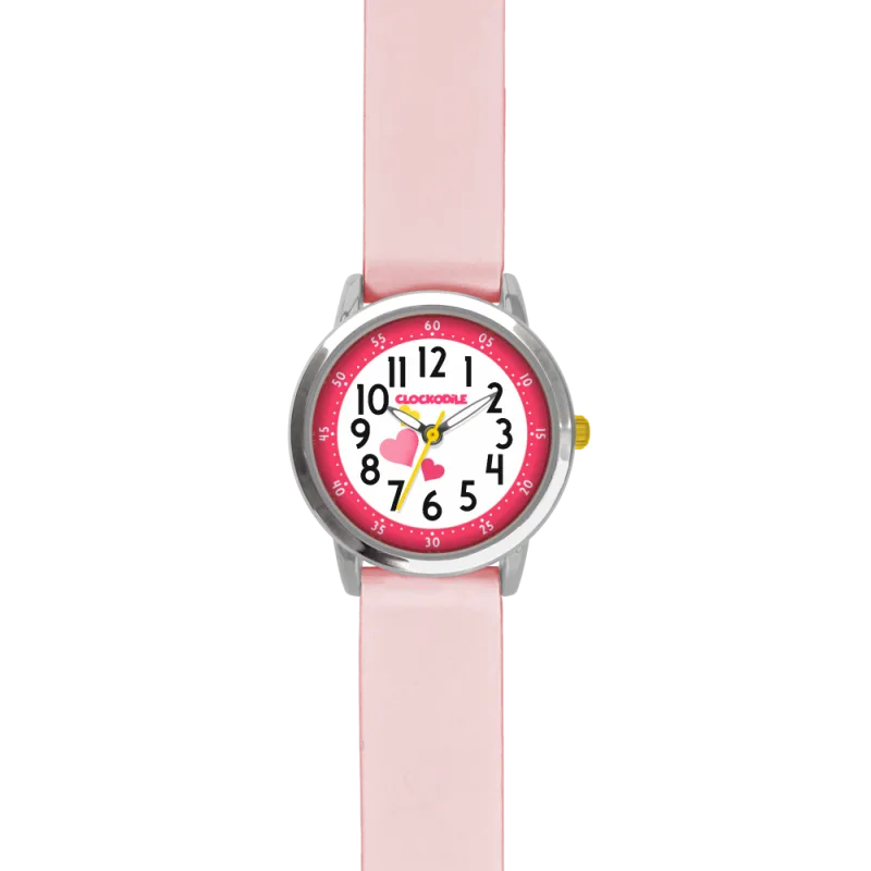 CLOCKODILE Růžové dívčí dětské hodinky se srdíčky a světle růžovým silikonovým řemínkem CWG5171