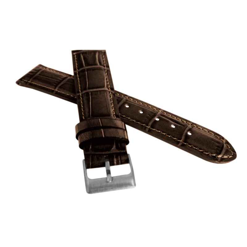 Tmavě hnědý prošitý řemínek LAVVU CROCO z luxusní kuže Top Grain - 22mm LSIUC22