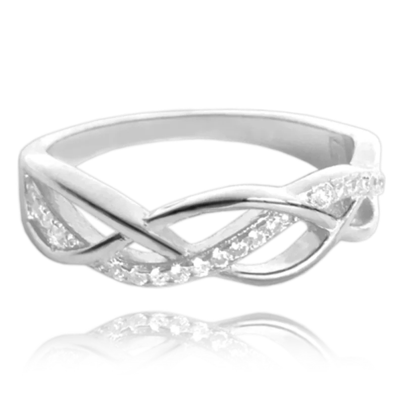 MINET Stříbrný propletený prsten s bílými zirkony vel. 53 JMAN0100SR53
