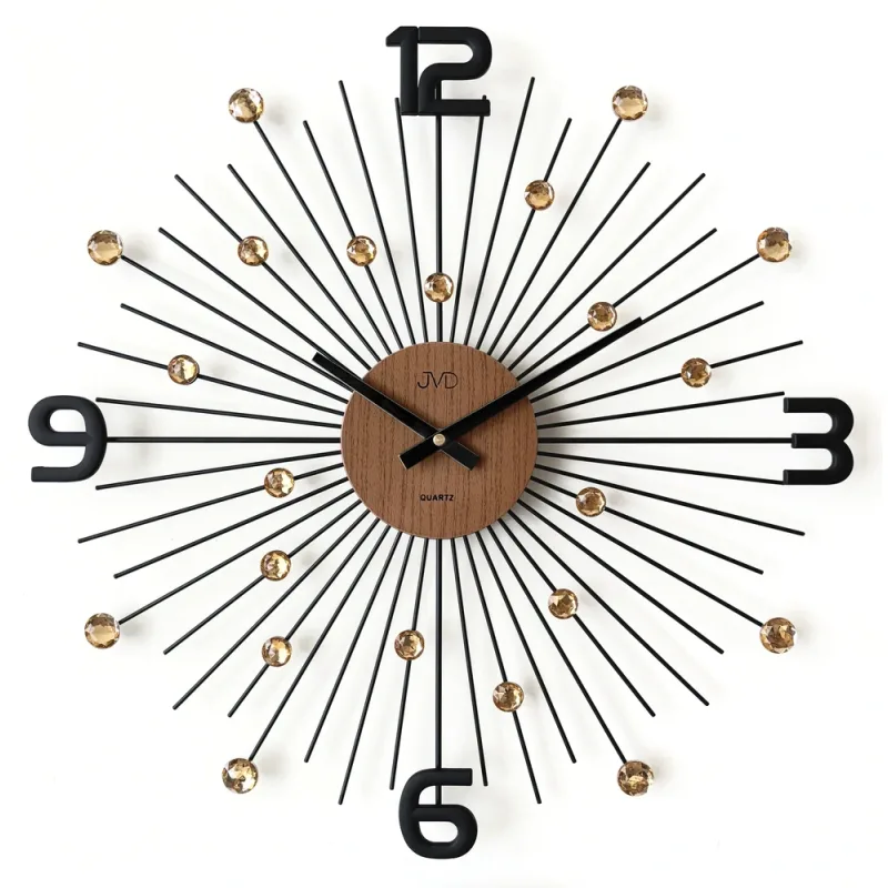JVD Designové kovové černo-hnědé paprskovité hodiny JVD HT117.1