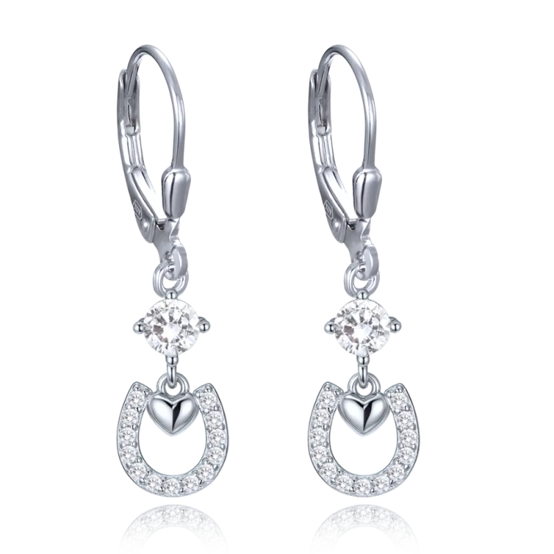 MINET Stříbrné náušnice podkovy se srdíčkem a bílými zirkony JMAS0299SE00