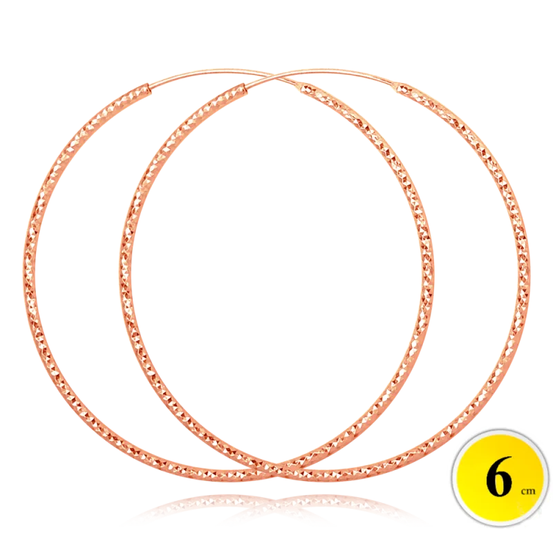 MINET Rose gold broušené stříbrné náušnice KRUHY 6 cm JMAN0392RE06