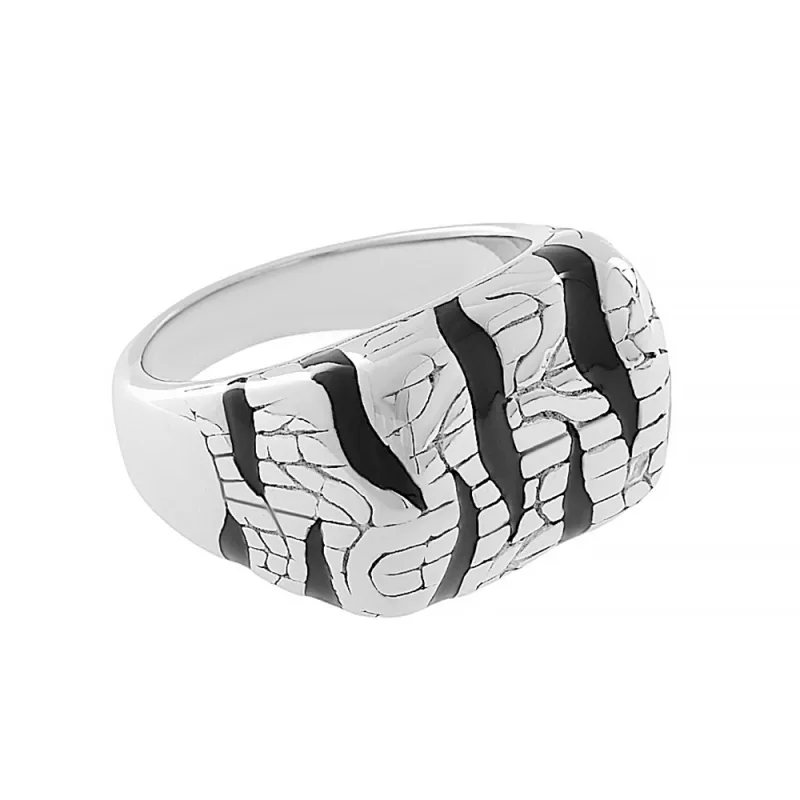 MPM Dámský ocelový nerezový prsten 5396 (velikost 64) - stříbrnočerné barvy