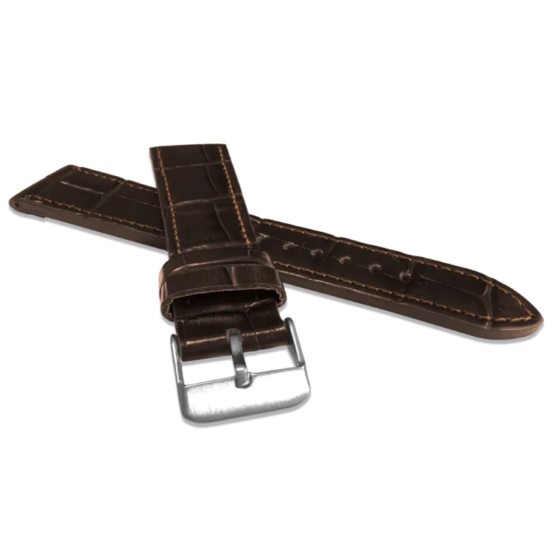 Tmavě hnědý prošitý řemínek LAVVU CROCO z luxusní kuže Top Grain - LSJUC18