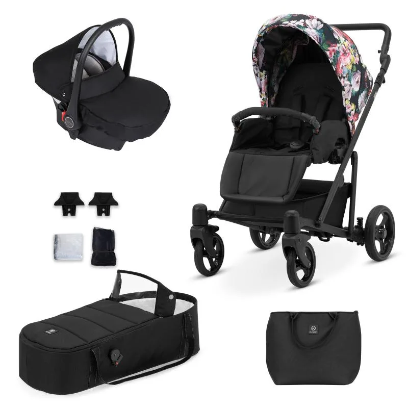 Kočík Kunert Roy black frame 3v1 - black flowers