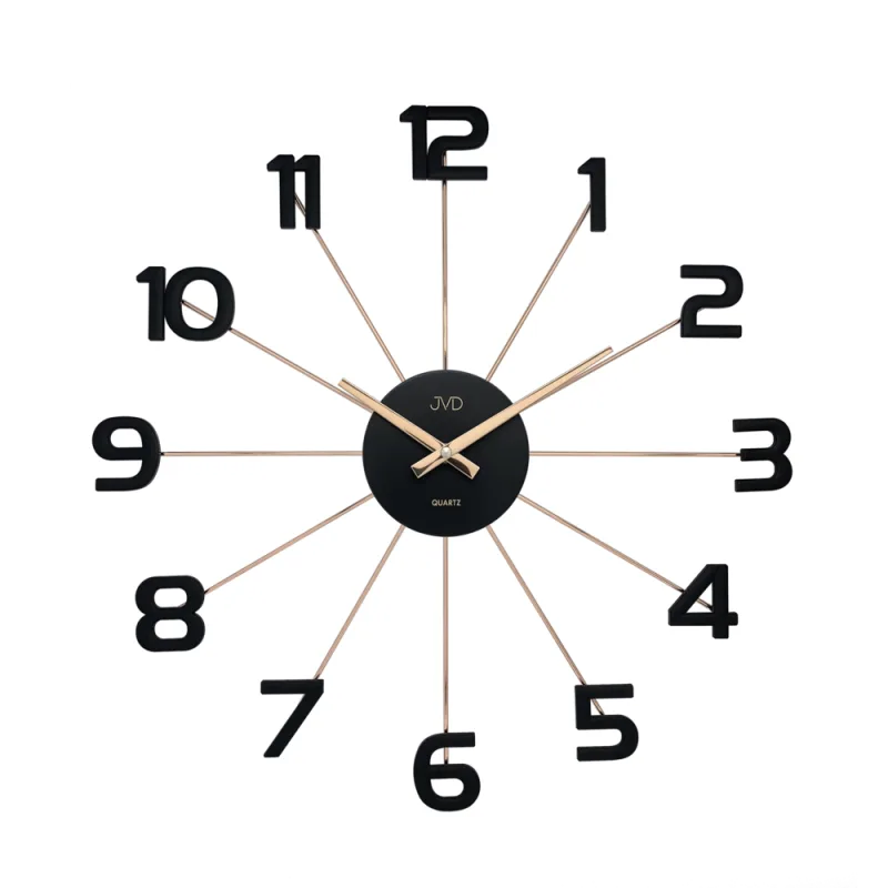 JVD Designové černé rose gold paprskovité kovové hodiny JVD HT072.3 s číslicemi