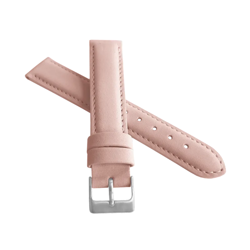 Růžový prošitý kožený řemínek MINET z jemného nubuku - 14mm na hodinky MSNUP14