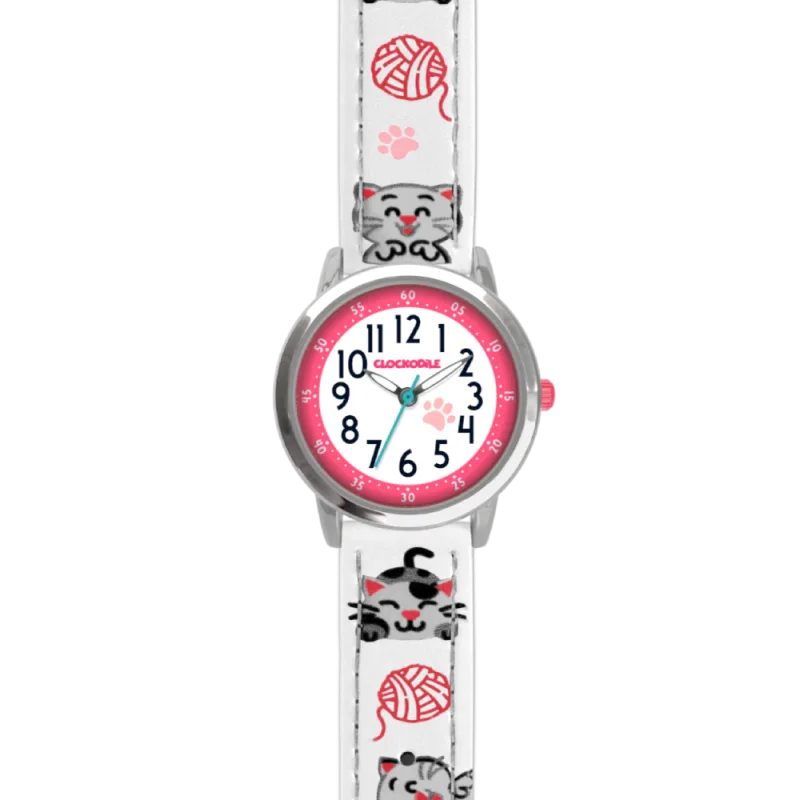 CLOCKODILE Bílé náramkové dívčí dětské hodinky KOČKY CWG5140