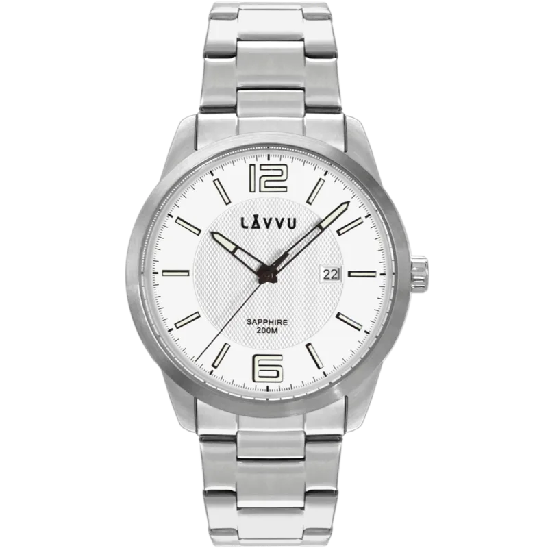 LAVVU 20 ATM Pánské hodinky se safírovým sklem LAVVU DYKKER Silver LWM0190