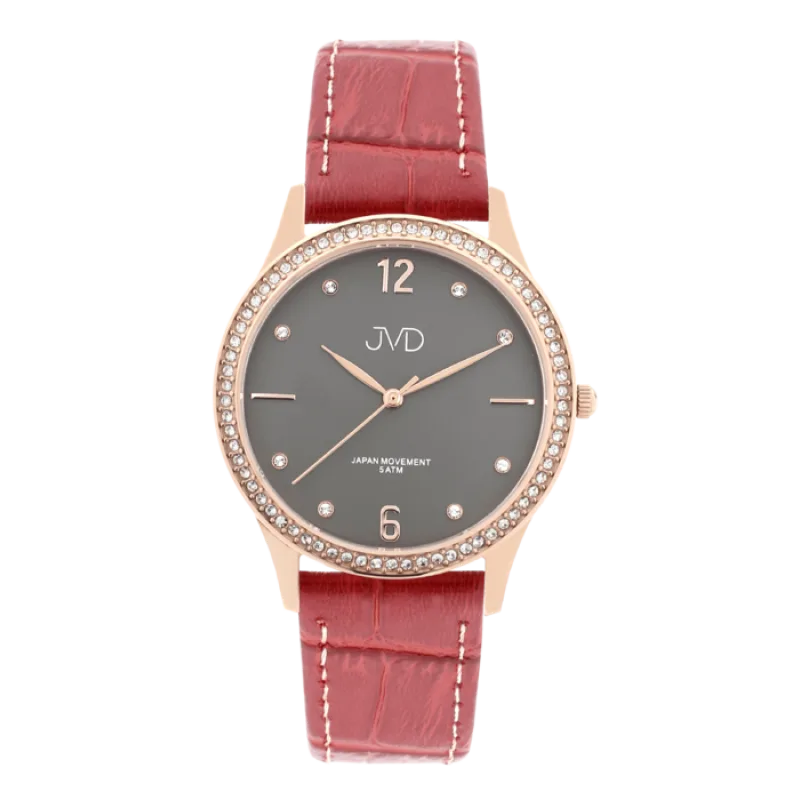Dámské čitelné elegantní náramkové hodinky JVD J4175.2 se zirkony na lunetě