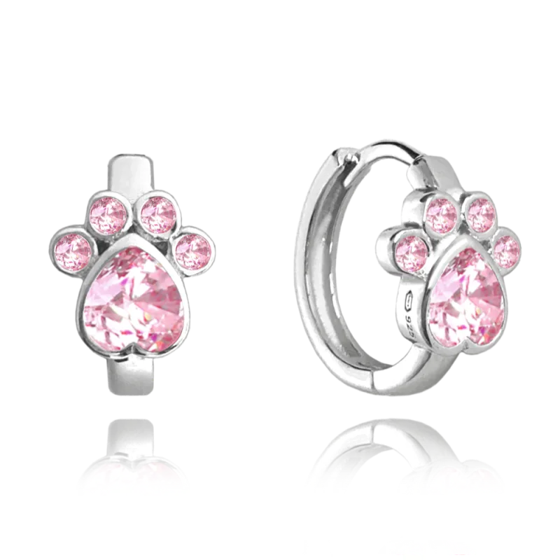 MINET Dětské stříbrné náušnice TLAPKY s růžovými zirkony