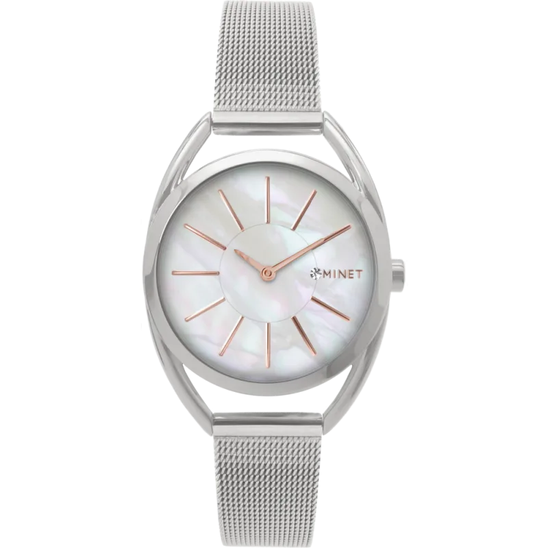 MINET Stříbrné náramkové dámské hodinky ICON PEARL MESH MWL5210