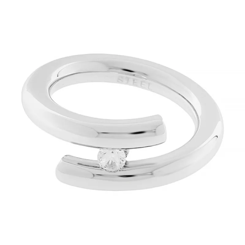 MPM Dámský ocelový nerezový prsten se zirkonem 6503 (velikost 55) - stříbrné barvy