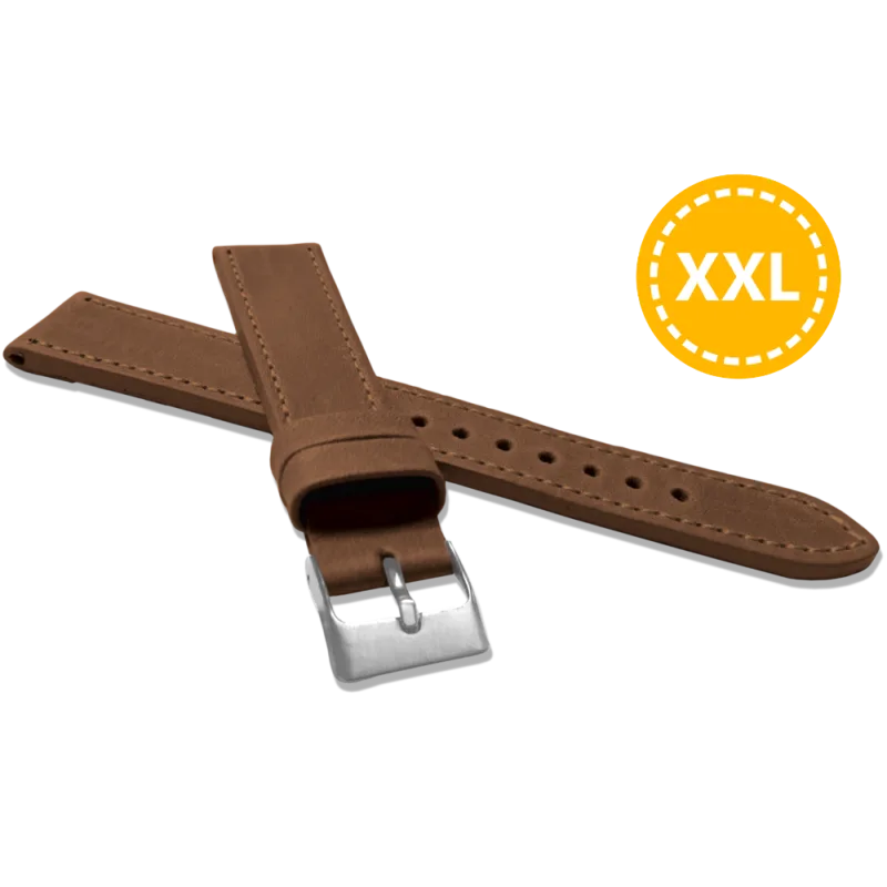 LAVVU XXL Prodloužený prošitý hnědý řemínek SPORT z luxusní kůže Top Grain - 20 XXL LSAXE20