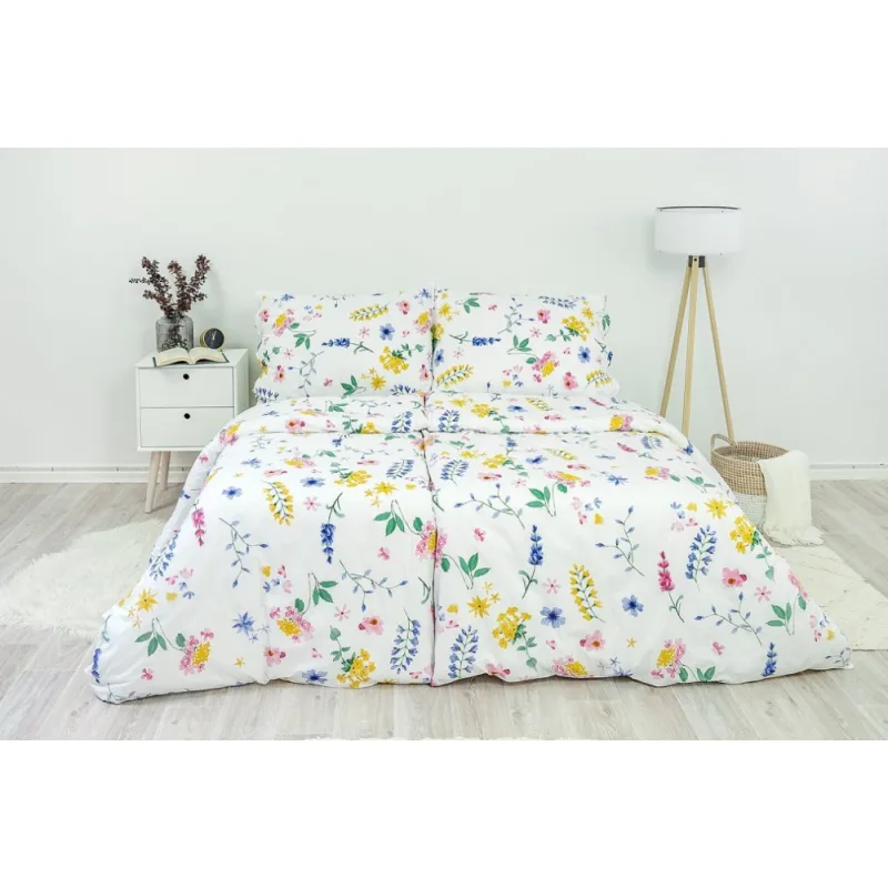 Posteľné obliečky bavlnené Flóra biela 140x200/70x90 cm