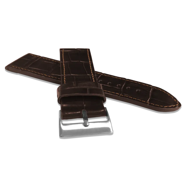 LAVVU Tmavě hnědý prošitý řemínek CROCO z luxusní kůže Top Grain - 22 LSJUC22