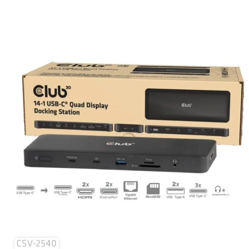 Club3D Dokovací stanice USB-C 14v1, 2xHDMI, 2xDP, 3xUSB-C, 1xUSB-C PD…