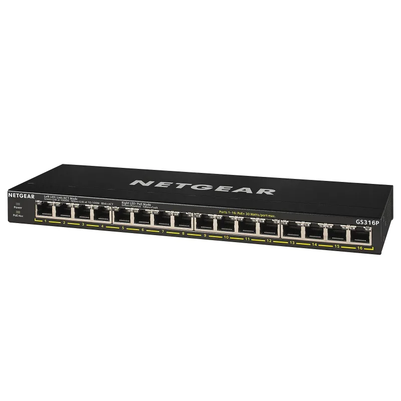 NETGEAR 16PT GE UNMANAGED SWCH W/ POE/ POE+ GS316P-100EUS