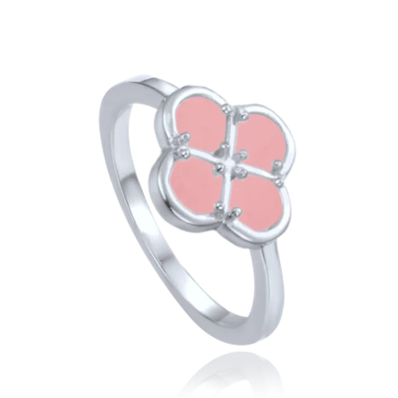 MINET Stříbrný prsten čtyřlístek s růžovým jadeitem vel. 54 JMAS7058RR54