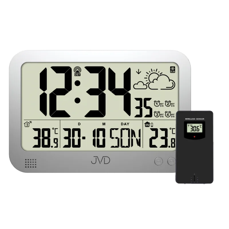 JVD Digitální nástěnné stříbrné rádiem řízené hodiny JVD RB3565.2