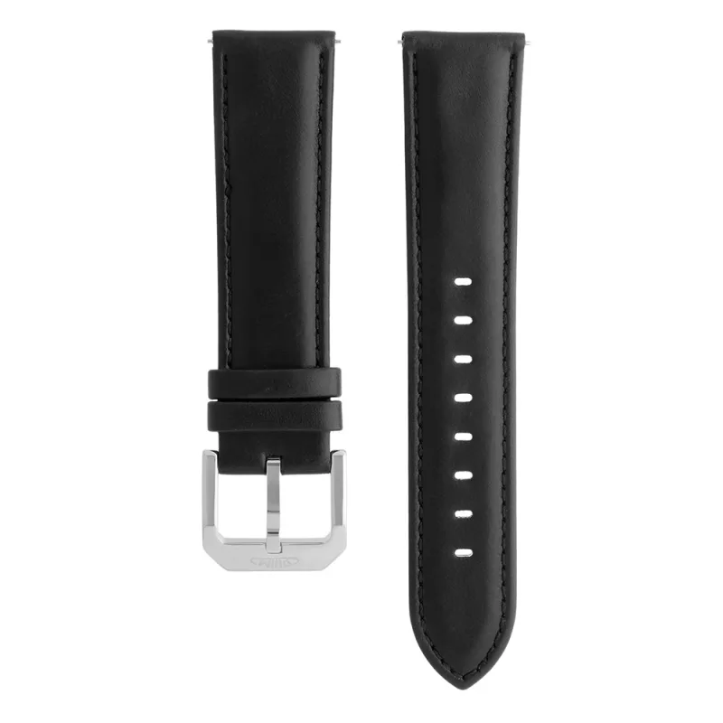 PRIM Kvalitní pánský kožený řemínek na hodinky RB.15888 (22 mm) - easy click - černý/stříbrný