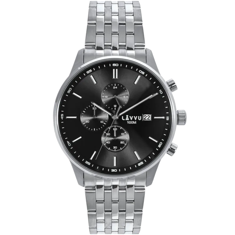 LAVVU Pánské hodinky YSTAD Chronograph Black s vodotěsností 100M chronograf LWM0251
