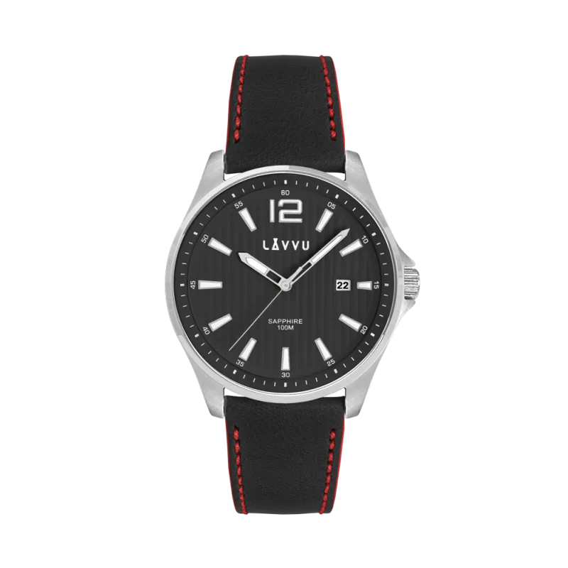 Pánské hodinky se safírovým sklem LAVVU NORDKAPP Black / Top Grain Leather LWM0165