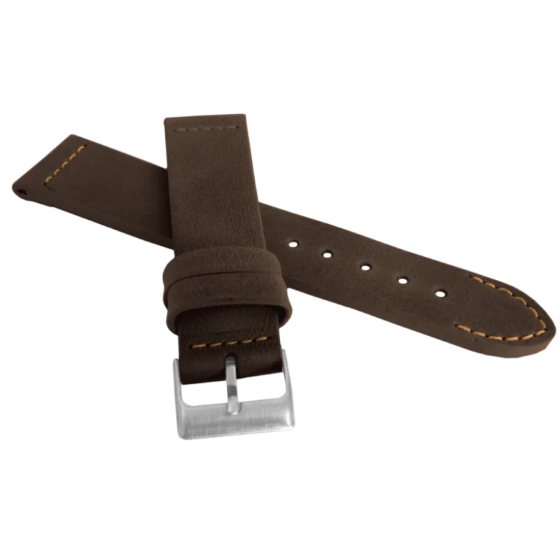 Hnědý prošitý řemínek LAVVU RETRO z luxusní kuže Top Grain - 22mm LSLUC22