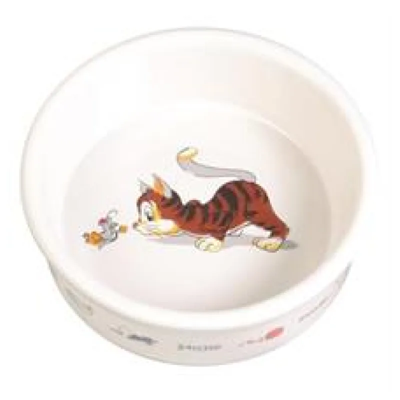 Keramická miska bílá, motiv kočka s myší 200 ml/ 11 cm