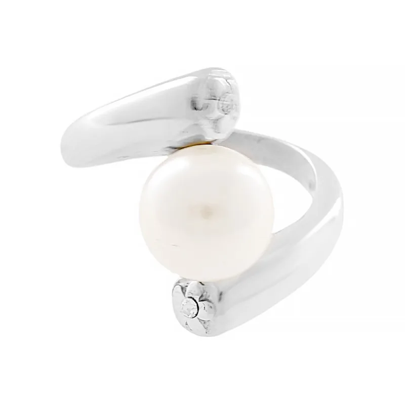 MPM Dámský ocelový prsten s perlou (velikost 56) - stříbrné barvy