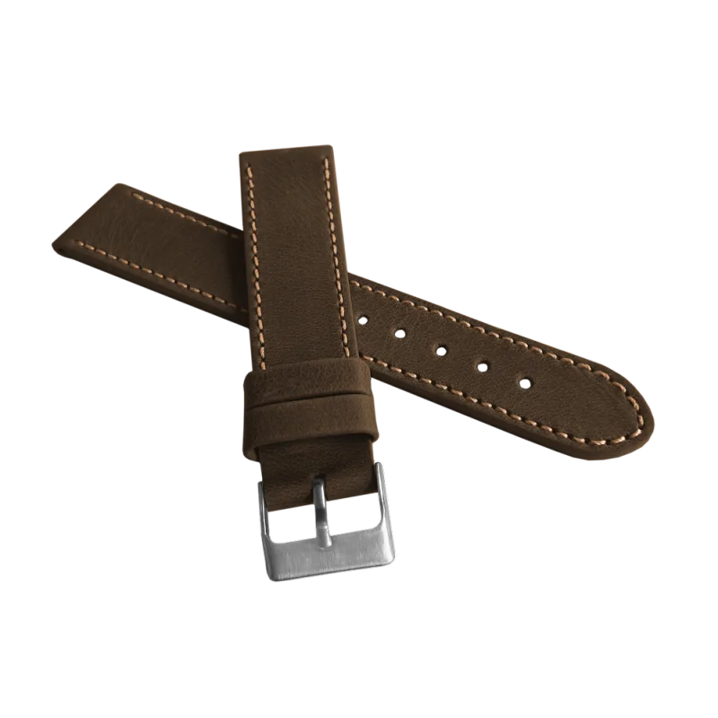 Tmavě hnědý prošitý řemínek LAVVU SPORT z luxusní kůže Top Grain 22mm LSAUC22