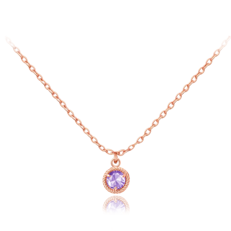 MINET Decentní zlatý rose gold náhrdelník s fialovým zirkonem Au 585/1000 1,60g JMG0318FRN46