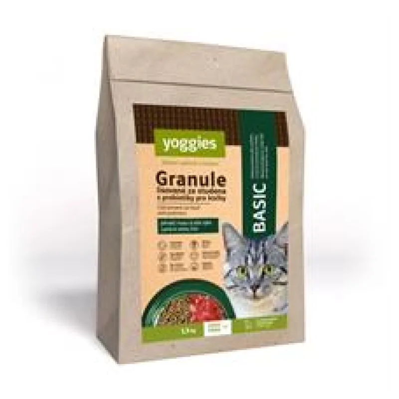 Yoggies Cat "Basic" granule pro kočky, lisované za studena s probiotiky 5 kg