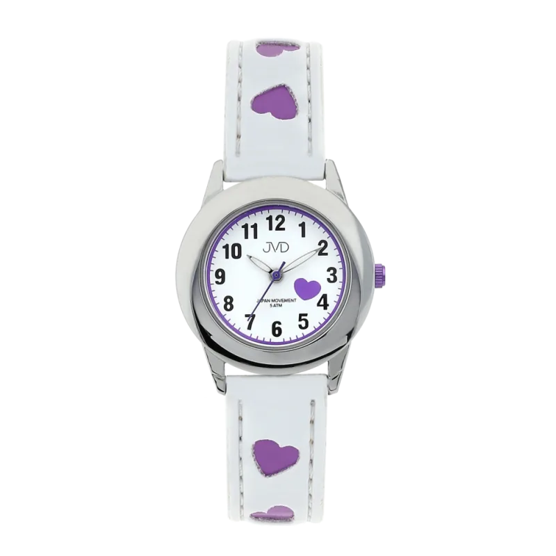 JVD Bílé dětské náramkové hodinky JVD basic J7125.2 se srdíčky