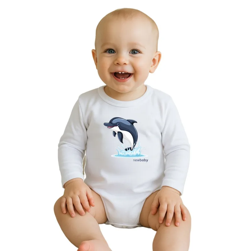 Detské body s potlačou New Baby Dolphin - krátky rukáv