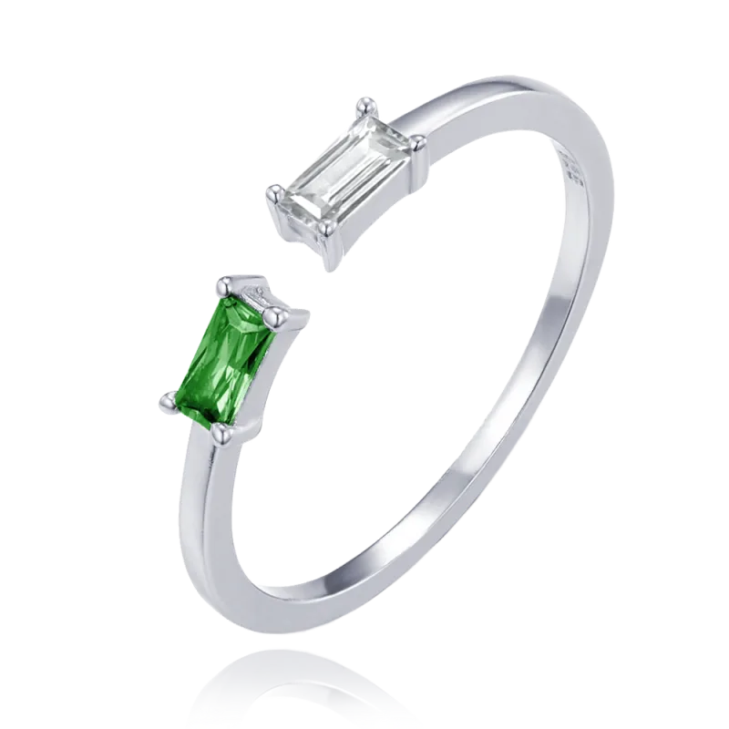 MINET Elegantní stříbrný prsten s bílým a zeleným zirkonem vel. 56 JMAS0243GR56