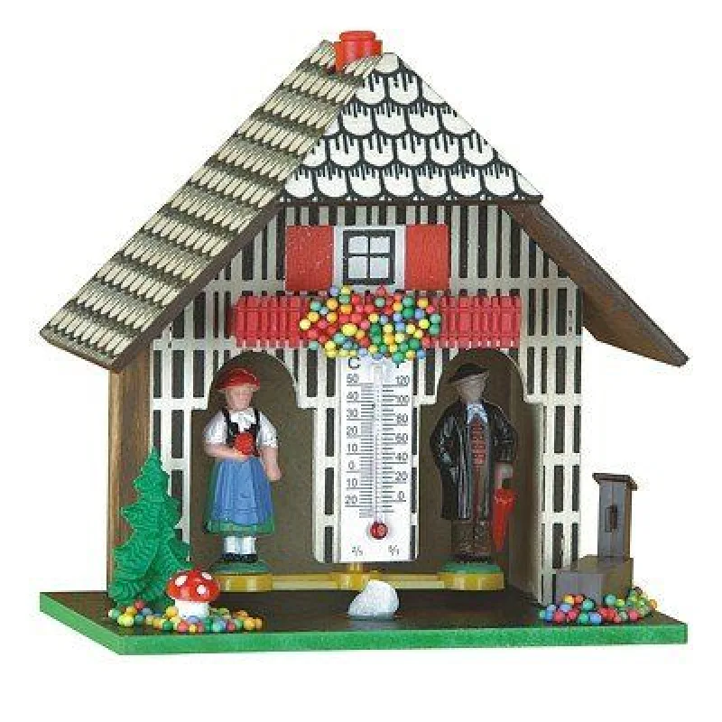 B801 - chaloupky dřevěný barometr ve formě pestrobarevné chaloupky s teploměrem