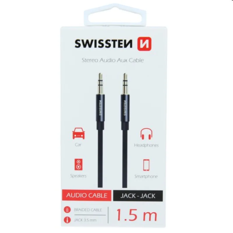 Swissten Audio Adapter Textile Jack/Jack 1.5m, black 73501101