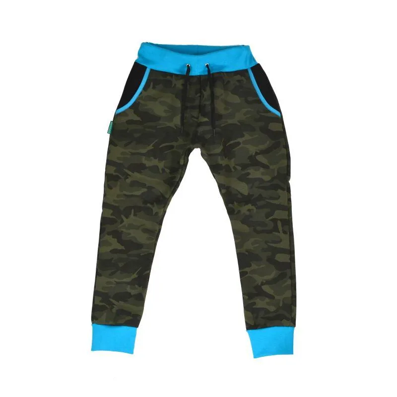 Detské tepláky maskáč s modrou