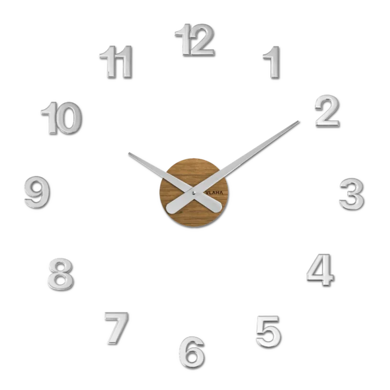 VLAHA Dubové nalepovací hodiny MINIMAL vyrobené v Čechách - stříbrné ⌀ 59cm VCT1142