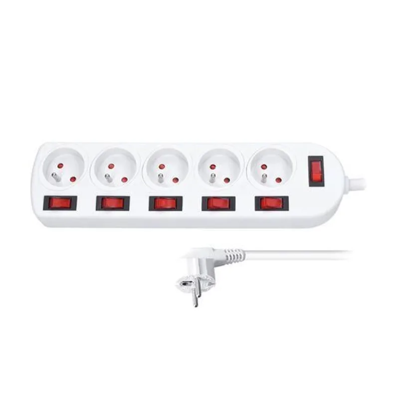 Solight prodlužovací přívod, 5 zásuvek, bílý, 6x vypínač, 2m PP143
