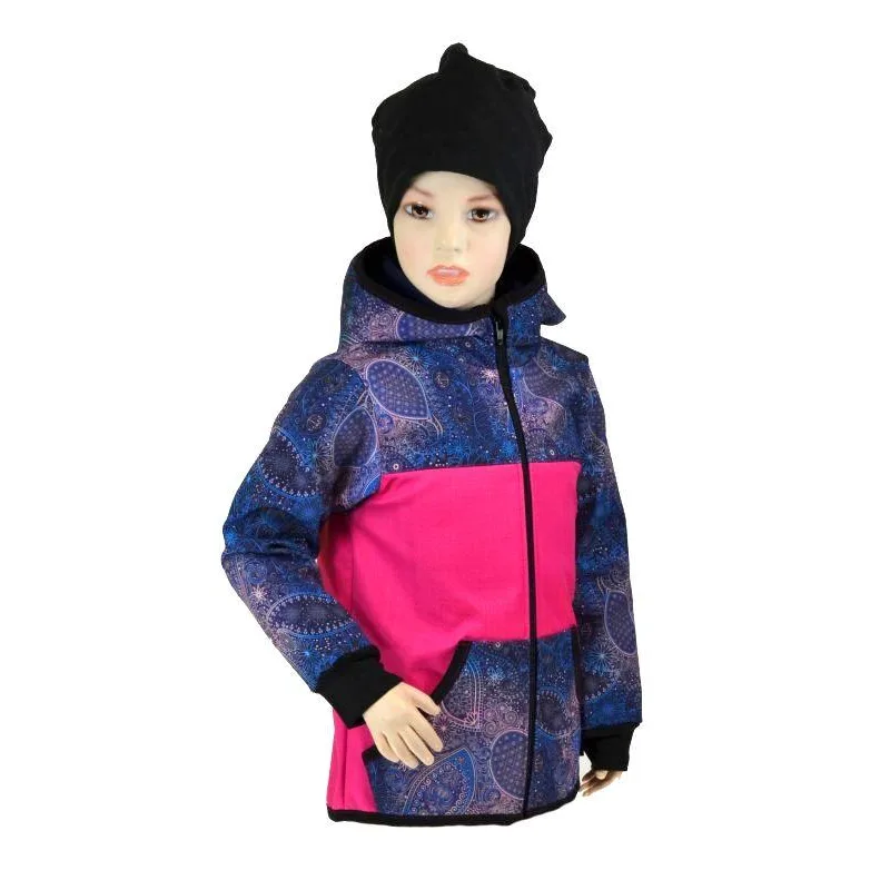 Detská bunda - bambusový softshell - ružová/modrá obloha, veľ.122-134