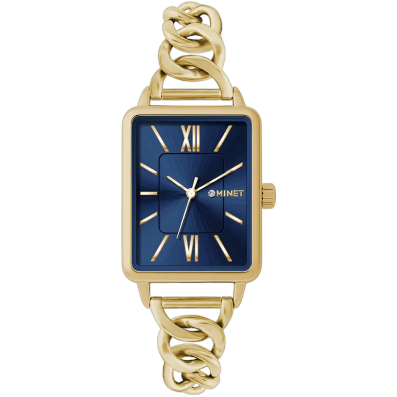 MINET Zlato-modré dámské hodinky SIENA se zlatým ocelovým řemínkem MWL5430