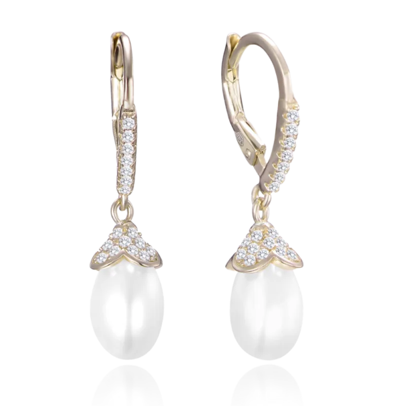 MINET Pozlacené stříbrné náušnice s přírodními perlami a zirkony