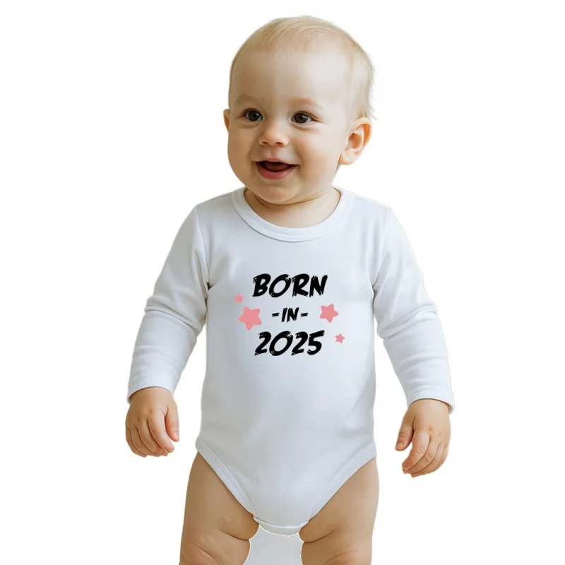 Detské body s potlačou New Baby BORN IN 2025 pink