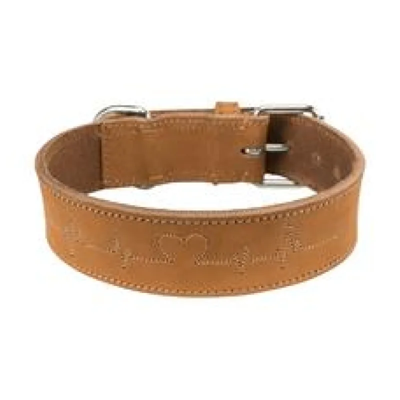 Rustic kožený obojek Heartbeat - hnědá L:47-55cm/40mm