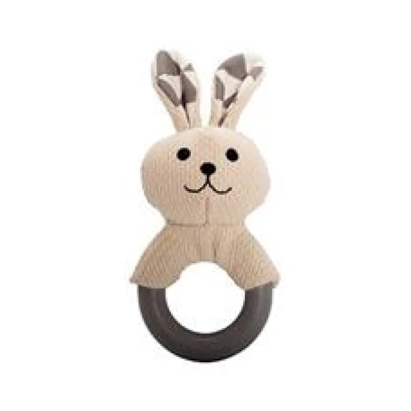 Kousátko králík s TPR kroužkem, se zvukem, krémová/šedá, HipHop 21 cm