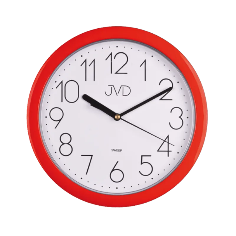 Červené plastové nástěnné netikající hodiny JVD sweep HP612.2