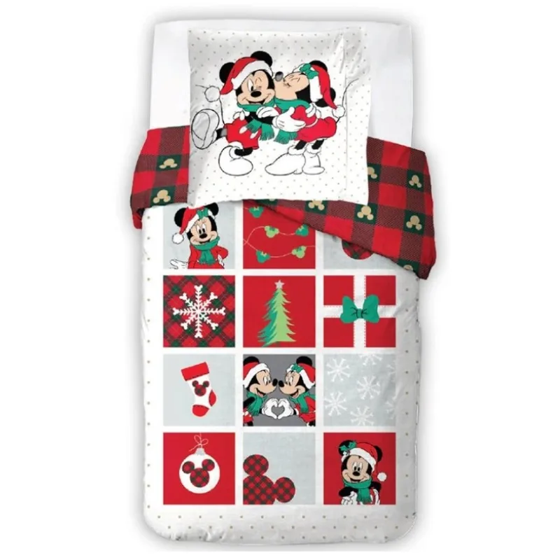 Vianočné obliečky Minnie a Mickey Šťastné a Veselé 140x200/70x90 cm