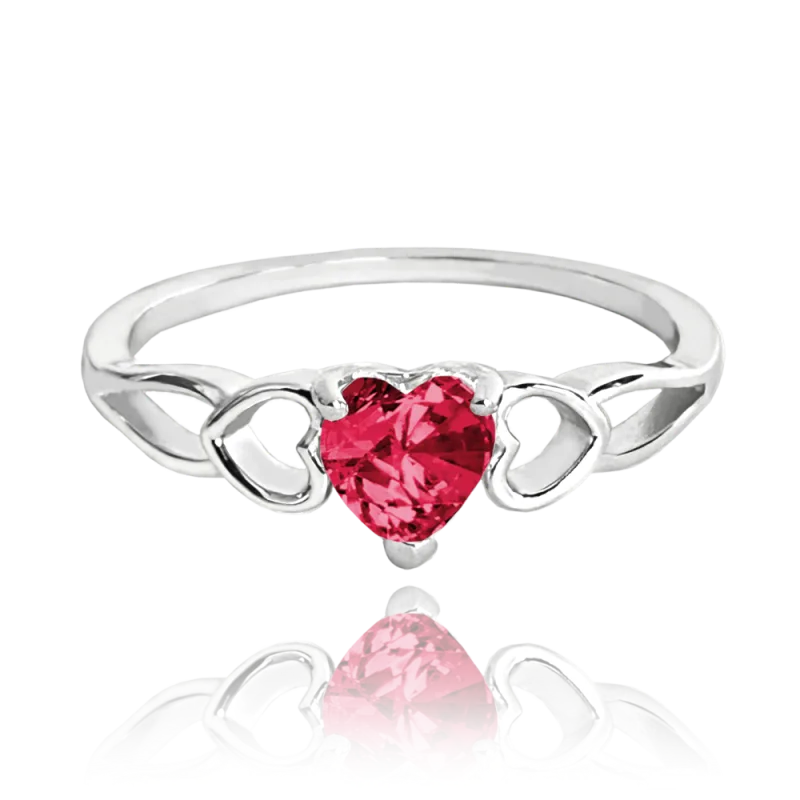 MINET Stříbrný prsten LOVE s červeným srdíčkovým zirkonem vel. 55